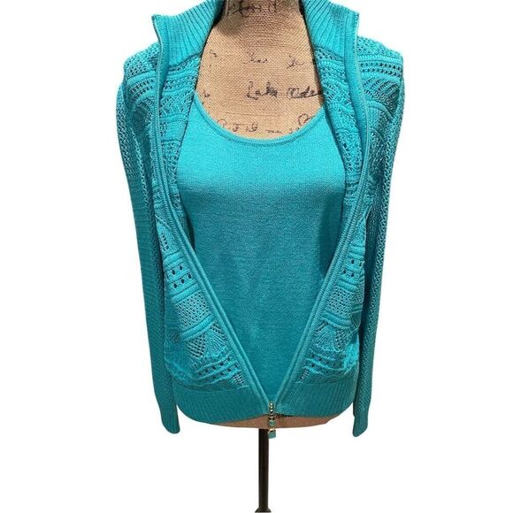 St. John Collection Women's Blue Knit Tank & Cardigan Set 2 piece Size 8 - Picture 3 of 16